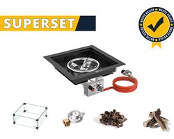 GoFire SUPERSET inbouwbrander vierkant 40 x 40 cm | Flexibel bedieningspaneel | Zwart