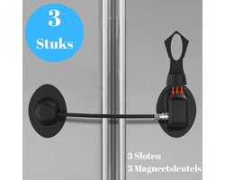 Gohh Koelkast sloten met Magneetsleutels 3 Stuks Zwart