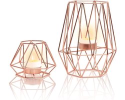 Gohytal Theelicht kandelaar, 2 stuks, geometrische kaarshouders van metaal, roségoud, vintage theelichthouder, eettafel, decoratie, bruiloft, communie, woonkamer, Kerstmis