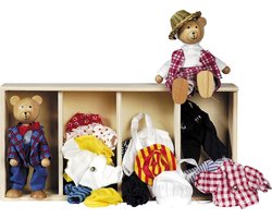 GOKI Buigpopjes - Garderobe Voor Beren - Met 2 Buigpopjes - 8 Outfits - In Houten Kistje