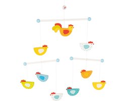 Goki mobiel - houten baby mobiel gekke kippen multicolor.