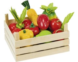 GOKI Speelgoedkeuken - Fruit En Groenten In Kistje - 14,1X10,1X7,3Cm - Hout - 3 Jaar