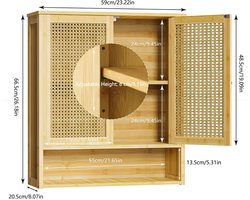 Golaro Bamboe badkamerkast - Hangkast badkamer - Badkamerkast - Badkamermeubel - Badkamerkasten hoog - Massief hout - Wandkast