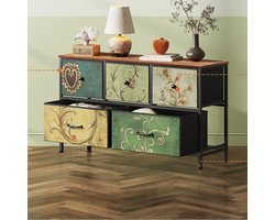 Golaro Kast - Ladekast - Commode - Ladenkastje - Opbergkast - Stoffen lades - Slaapkamer - Woonkamer - Hal - 100x30x55 - Bloemig