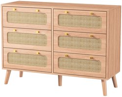 Golaro Retro Kast - Houten Ladekast - Commode - Ladenkastje - Opbergkast - Slaapkamer - Woonkamer - Hal - 100x34x73 cm - Rietkleur