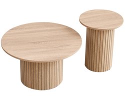 Golaro Salontafels - Houten Ronde Salontafel 2 stuks - Scandinavische Bijzettafels - Tafels Slaapkamer of Woonkamer - Licht Eiken