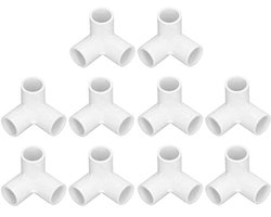 Golden crown - 3 Way Buisleidingen - PVC Plastic Haakse Tee Hoek Connector - Wit - Voor Waterleidingen en Meubels - 10 Stuks - 20mm Binnendiameter