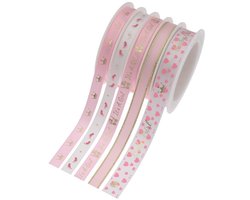 Golden crown - Baby geboorte satijnen lint - Decoratief lint - Perfect voor babyshower - Roze - DIY knutselen - Cadeaulint voor doop en verjaardag