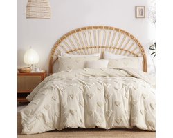 Golden crown - Beddengoed - Boho Dekbedovertrek - Chic Getuft - Beige - Vintage - Hartpatroon - Ademend - 155 x 220 cm