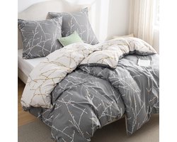 Golden crown - Beddengoedset - Dekbedovertrek 135 x 200 cm - 4-delig met kussenslopen - Grijs - Öko-Tex - Modern takkenpatroon - Geschikt voor alle leef...