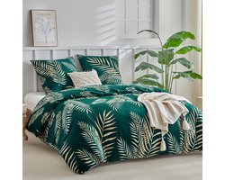 Golden crown - Beddengoedset - Groen Dekbedovertrek - Tropisch Palmbladpatroon - 220 x 240 cm - Microvezel - Geschikt voor Volwassenen - 3-delig