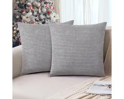Golden crown - Corduroy kussenslopen - Set van 2 - Super zacht en duurzaam - Grijs - Moderne decoratie - Geschikt voor woonkamer en kantoor