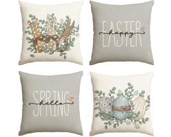 Golden crown - Eucalyptus Kussenhoes - Decoratieve Kussenhoezen - Grijs - Paaskussens - Lente Decoratie - Geschikt voor Woonkamer en Slaapkamer