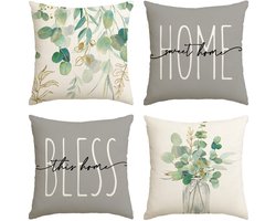 Golden crown - Eucalyptus Leaves Kussenhoezen - Set van 4 - Decoratie voor woonkamer - 45x45 cm - Lente Kussenhoezen - Perfect voor elke gelegenheid