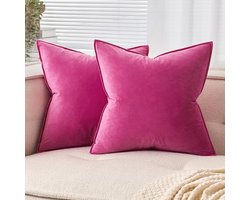 Golden crown - Fluwelen Kussensloop - Sierkussen Set van 2 - Decoratieve Hoes met Omtrokken Rand - Rozerood - Kussen voor Bank of Stoelen - 40 x 40 cm
