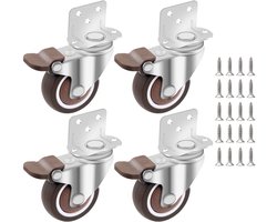 Golden crown - Furniture Castors - Transportwielen - 50 mm - Rubber wielen met rem - 4 zwenkwielen - Geschikt voor meubelen en karren