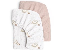 Golden crown - Hoeslakens - Set van 2 - 100% Mousseline Katoen - Regenboog Roze - Geschikt voor Babybed en Kinderbed - 70 x 140 cm