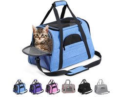 Golden crown - Kleine hondentransportbox - Opvouwbare kattentransportkooi - Ademend ontwerp - Blauw - Ideaal voor reizen - Comfortabele pluche matras - ...