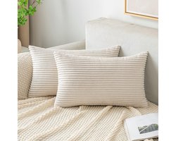 Golden crown - Kussenhoezen - Corduroy - Zacht en decoratief - Beige - Set van 2 - Geschikt voor woonkamer en slaapkamer - 30 x 50 cm