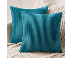 Golden crown - Kussenhoezen Set van 2 - Corduroy - Decoratieve Kussenslopen met Ritssluiting - Meerblauw - Accent Kussen voor Woonkamer - 40 x 40 cm