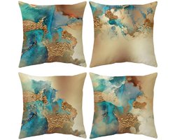 Golden crown - Kussenhoezen voor bank - Decoratieve kussenslopen - Set van 4 - 45 x 45 cm - Tie-dye Gold Fluweel - Geschikt voor binnen en buiten - Id