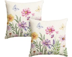 Golden crown - Kussenslopen - Bloemen en Vlinders - Ultrazacht en Modern - 45 x 45 cm - Decoratie voor Woonkamer - Set van 2
