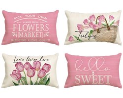 Golden crown - Tulpen Kussenslopen - Set van 4 - Ultrazacht en Seizoensgebonden - 30 x 50 cm - Decoratie voor Woonkamer - Modern en Warm