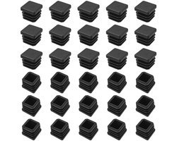 Golden crown - Vierkante Plastic Eindkappen - Buisdoppen voor Meubels - Zwart - Stalen Afdekking - 30 Stuks - Geschikt voor Harde Oppervlakken