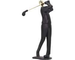 Golfer Beeld - Handgemaakt Kunst - Woonkamer Decoratie - Mat Zwart - 35 cm Hoog - Zwart