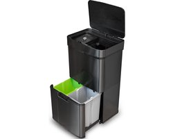 Goliving Automatische Prullenbak Afvalscheiding 72 Liter – Sensor Afvalbak – Handsfree sensor – Afvalemmers – Vuilnisbak voor Binnen – RVS – 40L + 2x12L + 8L – Zwart