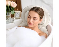 Goliving Badkussen - Ergonomisch Kussen voor in Bad - Met 6 Zuignappen - Inclusief Waszakje - Anti-Slip, Lichtgewicht & Waterdicht -100% Polyester - Wit