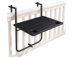 Goliving Balkontafel - Inklapbaar - Hangend - 60 x 40 cm - Verstelbaar in 3 hoogtes - Weerbestendig - 2 bekerhouders – Zwart