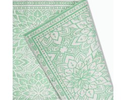Goliving Buitenkleed Summer Flora XXL - 183x290CM - Tuintapijt - Buitentapijt - Vloerkleed - Tuinkleed - Omkeerbaar - Incl. Draagtas - Groen/Wit