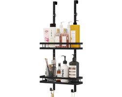 Goliving Doucherek - Doucherek zonder boren - 74 x 35 cm - Hangend doucherek - RVS - Twee laags - Zwart