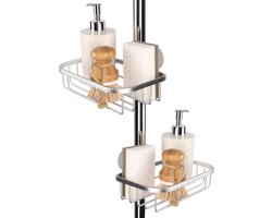 Goliving Doucherek hangend - Doucherekje - Zonder Boren - Keukenrek - Gootsteen Organizer - Badkamer Accessoires - 19,5 cm - Set van 2 - Zilver