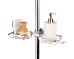 Goliving Doucherek hangend - Doucherekje - Zonder Boren - Keukenrek - Gootsteen Organizer - Badkamer Accessoires - Dubbele Ruimte - Zilver