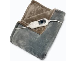 Goliving Elektrische Fleece Plaid - Warmtedeken - Verwarmende Fleecedeken - Elektrische Deken - 3 Warmtestanden - Machinewasbaar - 120 Watt - 2.5 Meter Snoer - Sherpa Flanel - 160 x 120 cm - Lichtgrijs