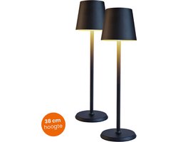 Goliving Essence Tafellamp Oplaadbaar – 2 Stuks – Draadloos en dimbaar – Moderne touch lamp – Nachtlamp Slaapkamer – 38 cm – Zwart