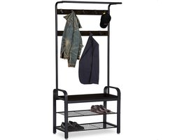 Goliving Kapstok – Garderoberek – Halmeubel – Schoenenrek – Schoenenkast – Industriële kast – Metaal/Hout – 72 x 34 x 183 cm – Zwart