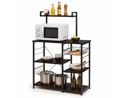 Goliving Keukenkast – Keukenrek Staand – Magnetronkast – Organizer – Metaal – Hout – 90 x 40 x 132 cm – Zwart