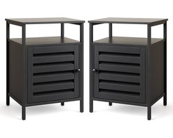 Goliving Nachtkastje Set van 2 - 40 x 40 x 60 cm - Opbergkastje met Deur en Planken - Hout - Industrieel - Bijzettafel Modern - Zwart