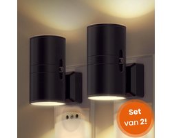 Goliving Nachtlampje Stopcontact - 2 stuks - Stekkerlampen - 10,7 x 9,3 cm - Volwassenen - Boven en Onder Verlichting - Dimbaar - Dag- en Nachtsensor - Stekkerspot - Zwart
