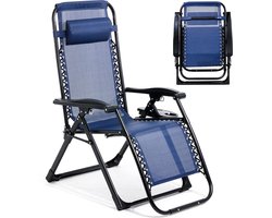 Goliving Opvouwbare Ligstoel - 3 Standen - 110 x 66 x 178 cm - Verstelbare Tuinstoel met Tafel - Inklapbare Campingstoel - Loungestoel Buiten - Vouwstoel Tuin - Blauw
