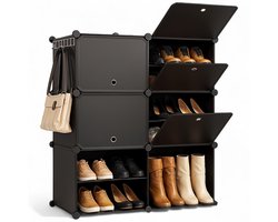 Goliving Opvouwbare Opbergkast - 24 Paar - 92 x 82 cm - Schoenenkast - Schoenenrek met Deuren - Schoenenbank - Zwart