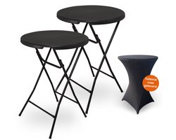 Goliving Statafel – 2 Stuks – Inclusief Statafelhoes – Statafelrok – Inklapbaar – Stevige partytafel – Voor binnen en buiten – Draagvermogen 50kg – Ø80 x 110 cm – 8,5 kg – Zwart