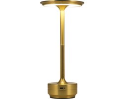 Goliving Tafellamp Oplaadbaar – Draadloos en dimbaar – Moderne touch lamp – Industrieel - Nachtlamp Slaapkamer & woonkamer – Spatwaterbestendig – 27 cm – Goud