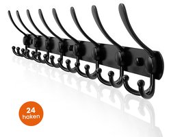 Goliving Wandkapstok – 24 Haaks Hangende Kapstok – Muurkapstok – Ruimtebesparend – RVS – 76 cm – Zwart