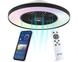 Gologi Plafondventilator met Verlichting - Ø60 cm - LED RGBW - 6 Standen - Plafondlamp Slaapkamer - Plafonniere met Ventilator - Met lamp, afstandbediening en App - Zwart