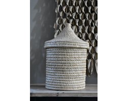 Gone arty - mand met deksel - gevlochten ronde mand met deksel opbergmand - Decoratiemand - Bohemien - Ibiza.