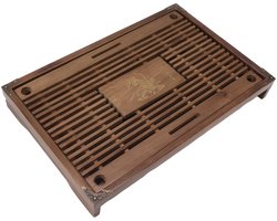 Gongfu Tea Tray, Chinese/Japanese 28x43cm/11x17in Tea Tray, Lithocarpus Glaber Wood Water Storage Drainage Home Decoration Ornament Gongfu Tea Table Set for Office (Brown)